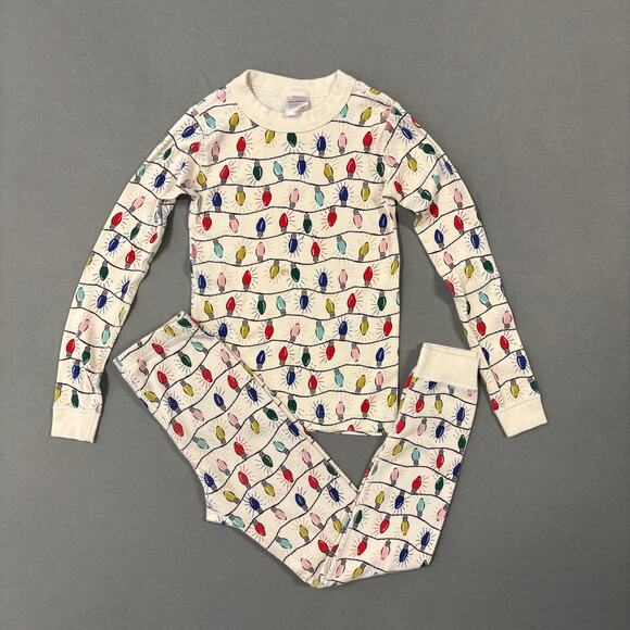 HANNA ANDERSON Kids Holiday Long John Xmas Lights PJ Set‎ Sz 8 100% Cotton - Picture 1 of 16